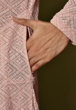 Embroidered Georgette Dhoti Kurta in Light Pink