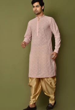 Embroidered Georgette Dhoti Kurta in Light Pink