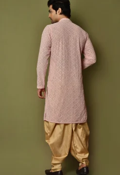 Embroidered Georgette Dhoti Kurta in Light Pink