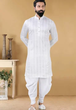 Embroidered Georgette Dhoti Kurta in Off White