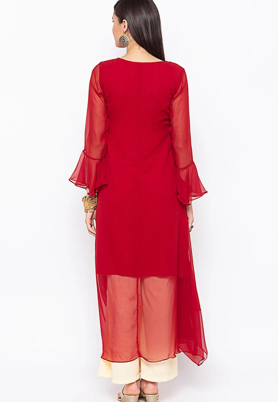 Embroidered Georgette Dress in Maroon