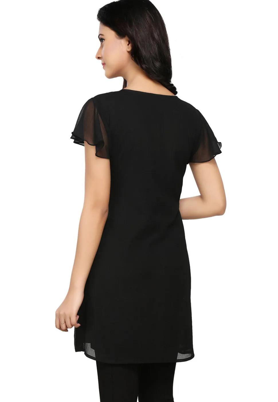 Embroidered Georgette Dress in Black