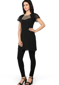 Embroidered Georgette Dress in Black