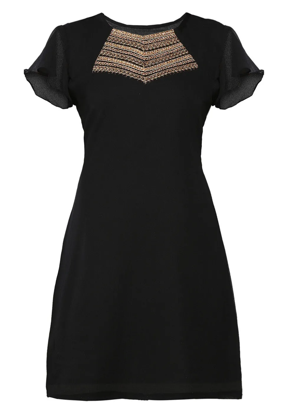 Embroidered Georgette Dress in Black