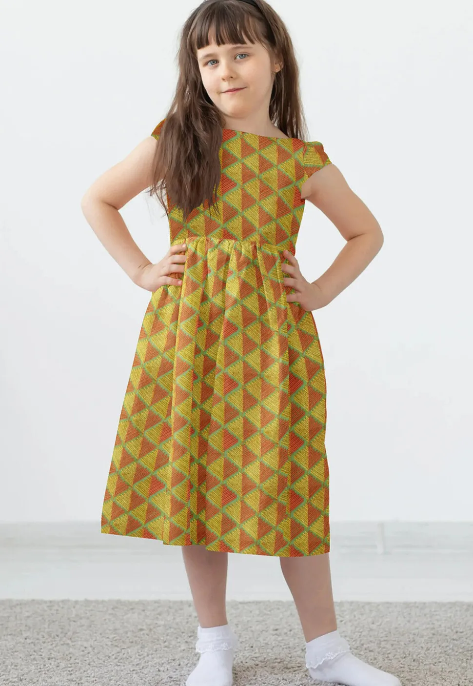 Embroidered Georgette Dress in Olive Green