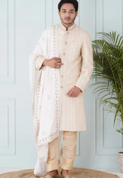 Embroidered Georgette Dupatta in Off White