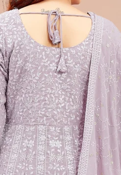 Embroidered Georgette Front Slit Anarkali Suit in Purple