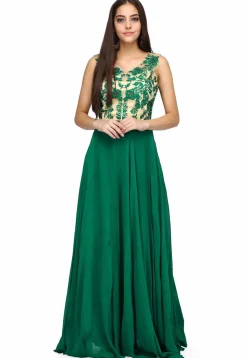 Embroidered Georgette Gown in Green