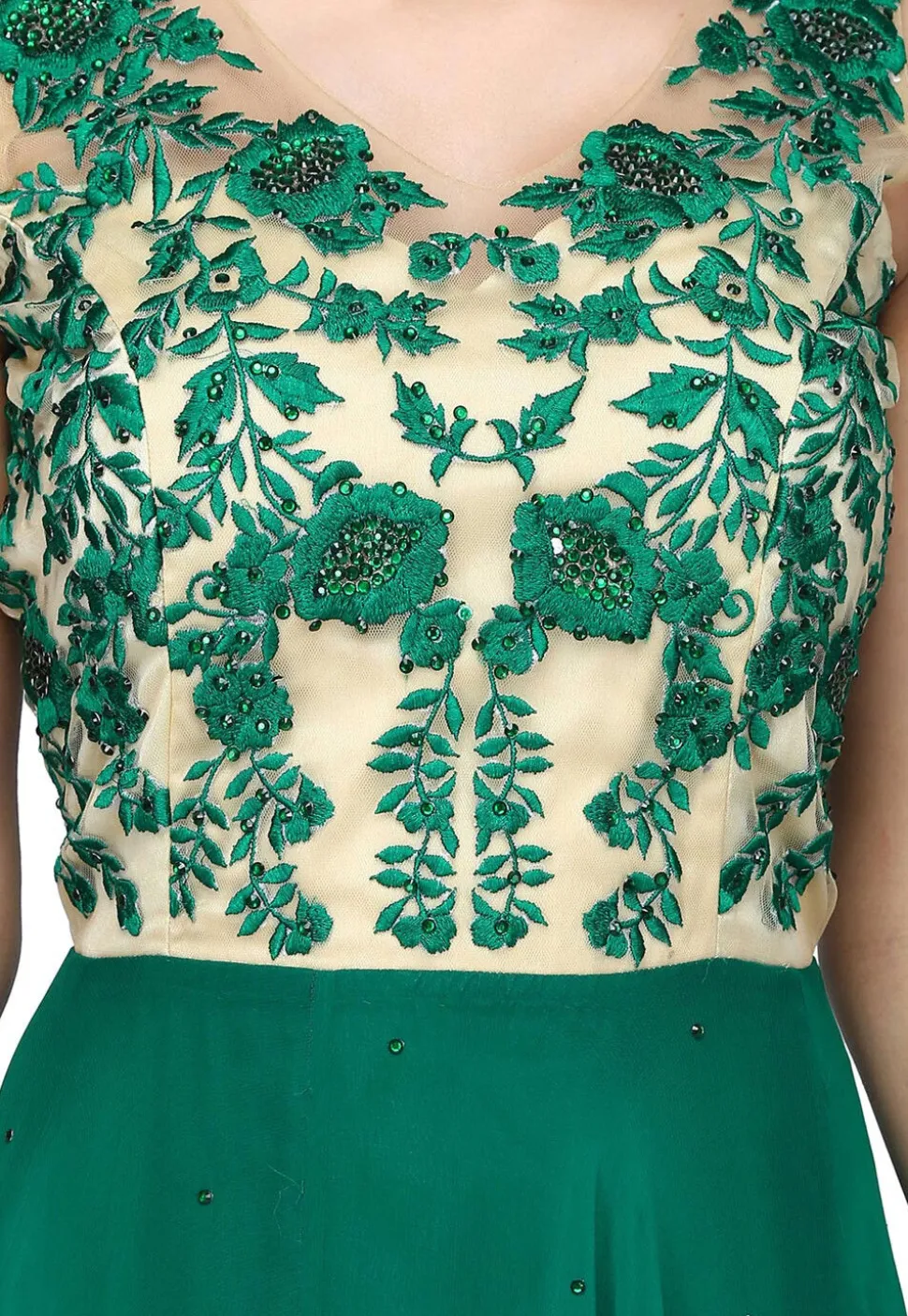 Embroidered Georgette Gown in Green