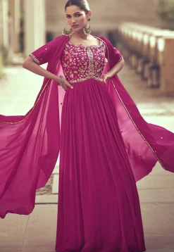 Embroidered Georgette Gown in Pink