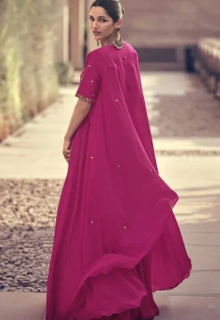 Embroidered Georgette Gown in Pink