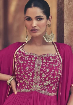 Embroidered Georgette Gown in Pink