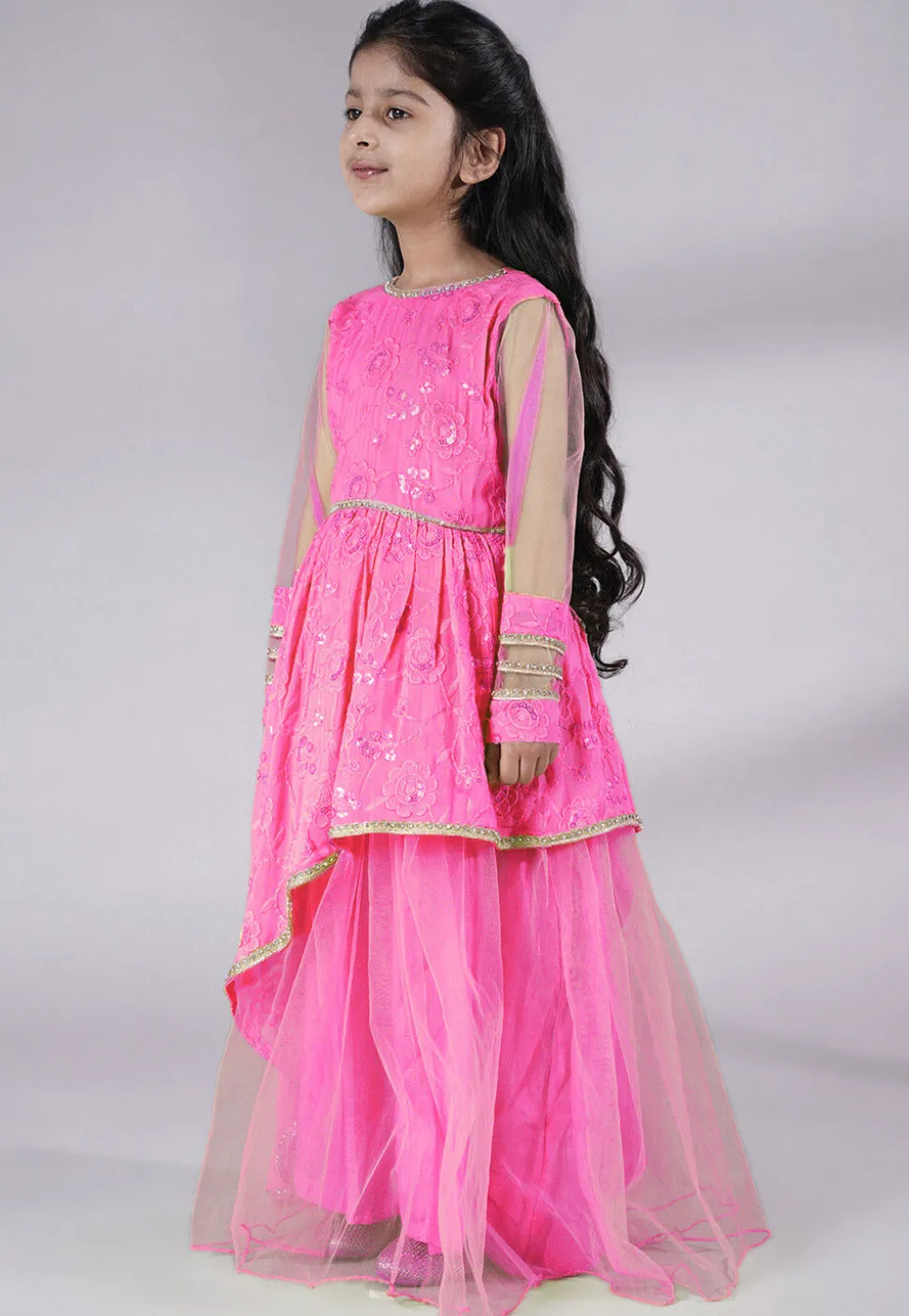 Embroidered Georgette Gown in Baby Pink