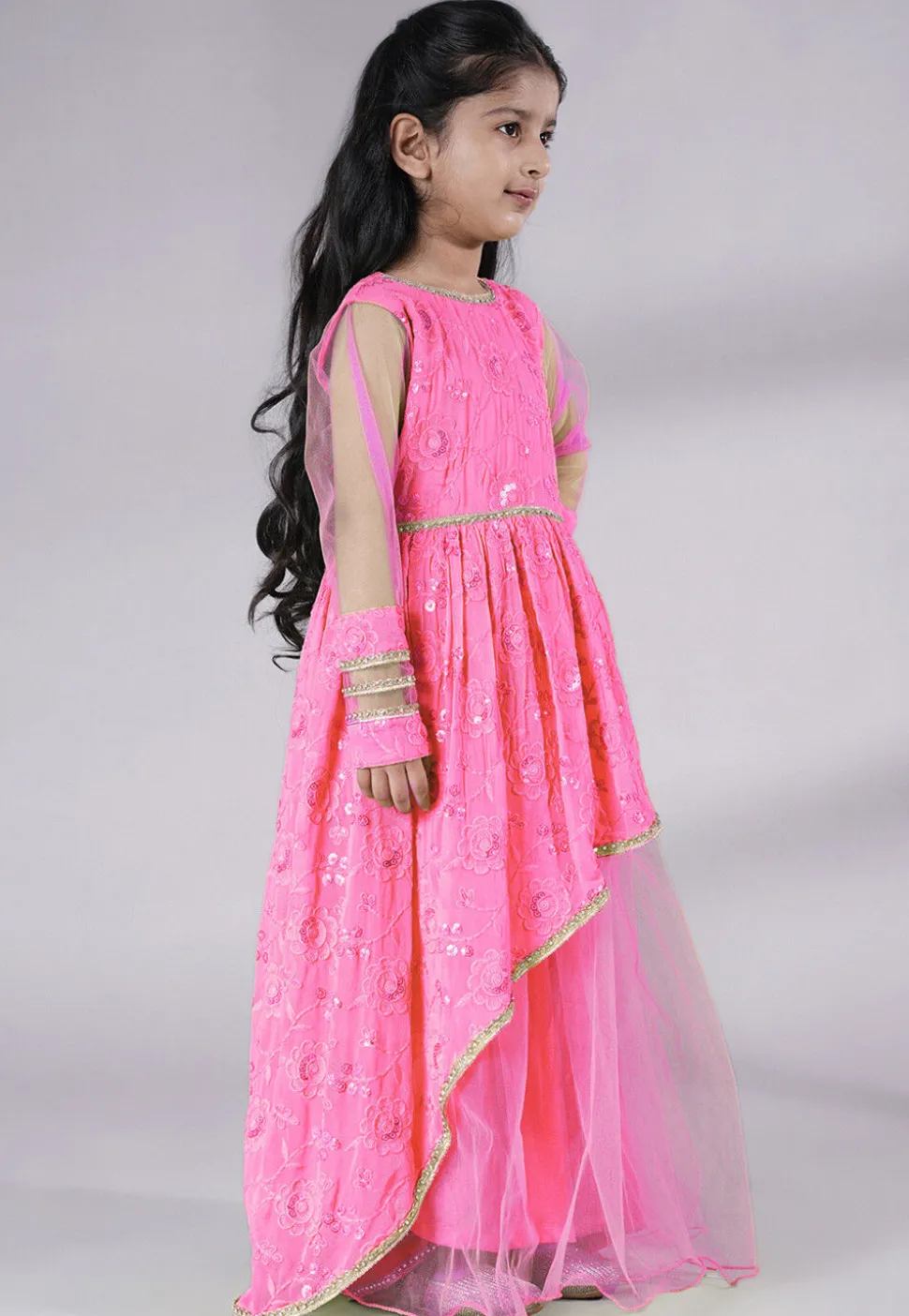 Embroidered Georgette Gown in Baby Pink