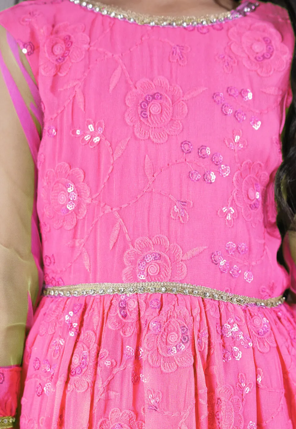 Embroidered Georgette Gown in Baby Pink