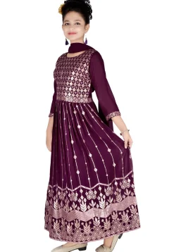 Embroidered Georgette Gown in Violet