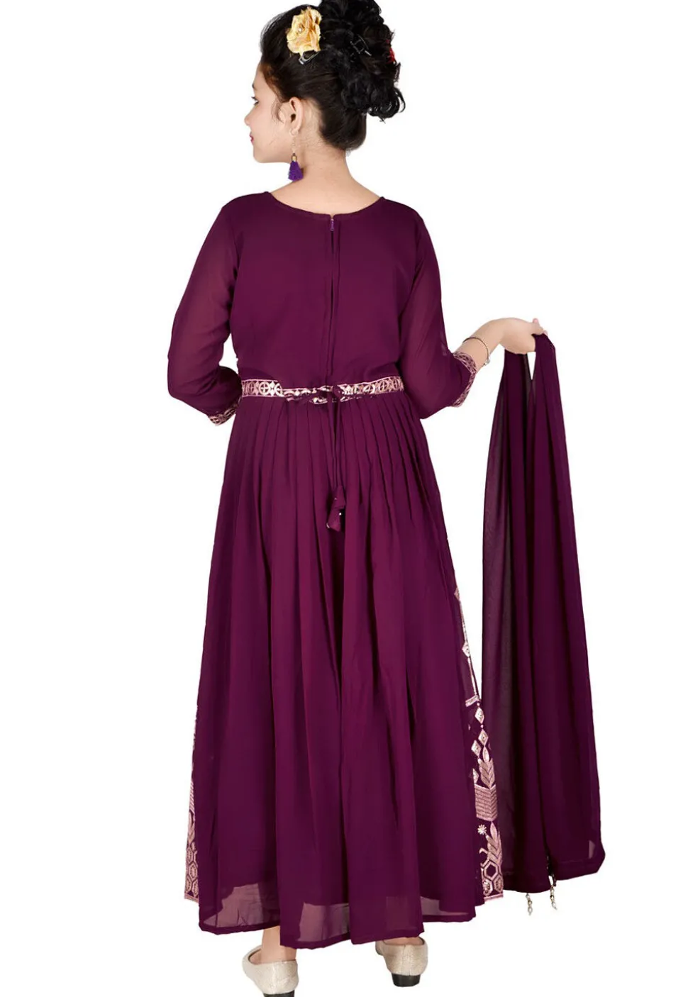 Embroidered Georgette Gown in Violet