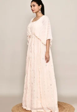 Embroidered Georgette Gown in Peach
