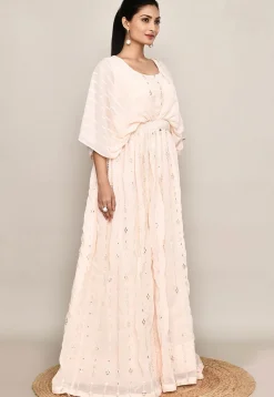 Embroidered Georgette Gown in Peach