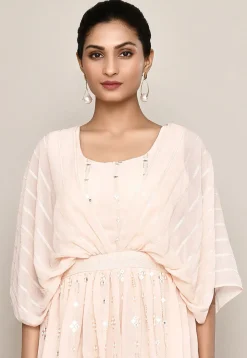Embroidered Georgette Gown in Peach
