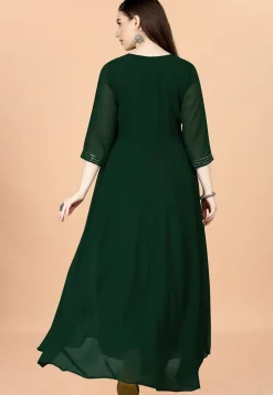 Embroidered Georgette Gown in Dark Green