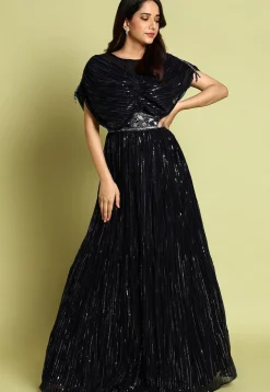 Embroidered Georgette Gown in Black