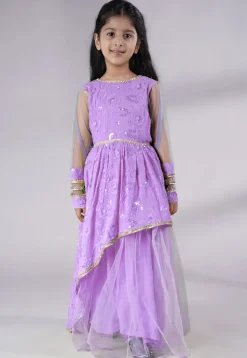 Embroidered Georgette Gown in Light Purple