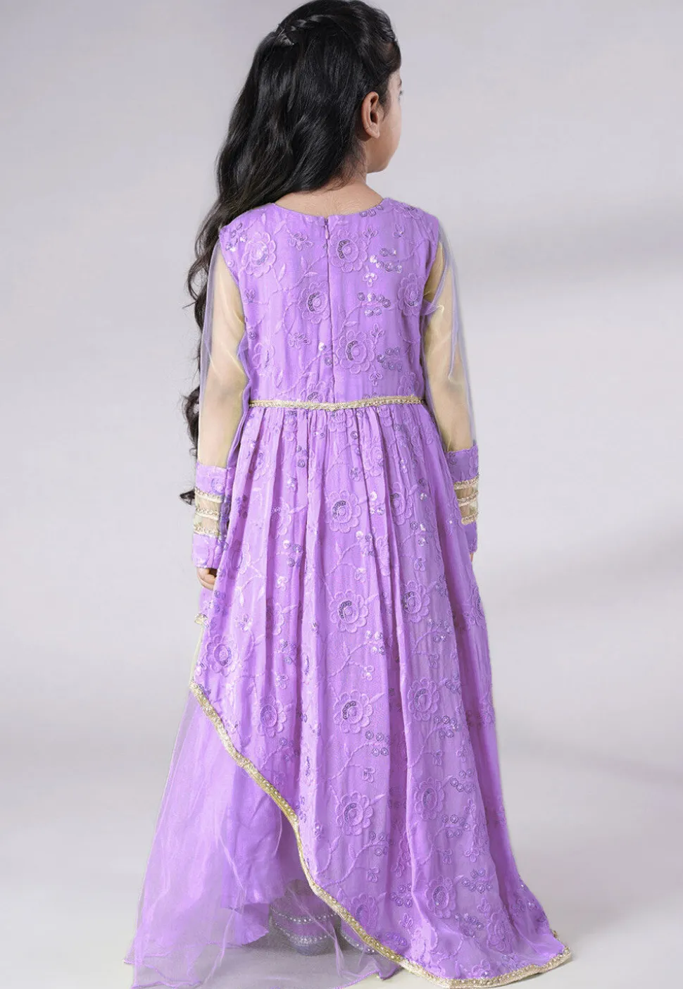 Embroidered Georgette Gown in Light Purple