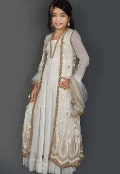 Embroidered Georgette Gown in Off White