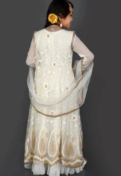 Embroidered Georgette Gown in Off White