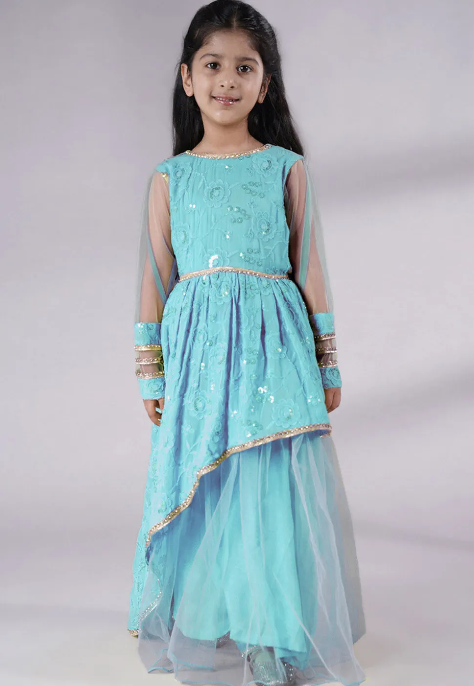 Embroidered Georgette Gown in Sky Blue