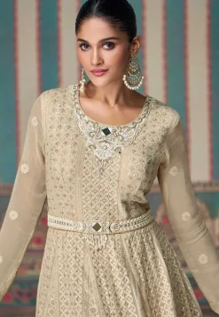 Embroidered Georgette Gowns in Beige