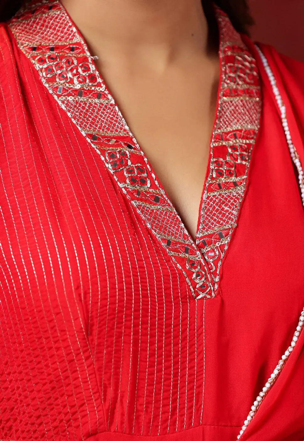 Embroidered Georgette Gown with attached dupatta in Red