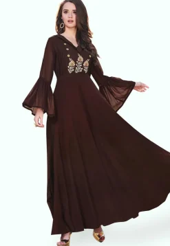 Embroidered Georgette Gown in Brown