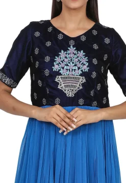 Embroidered Georgette Gown in Shaded Blue