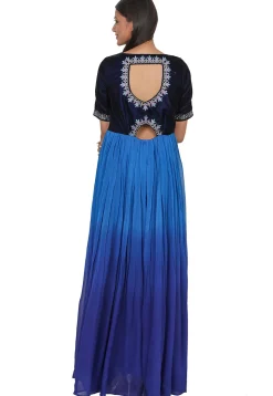 Embroidered Georgette Gown in Shaded Blue