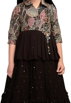 Embroidered Georgette Gown in Wine