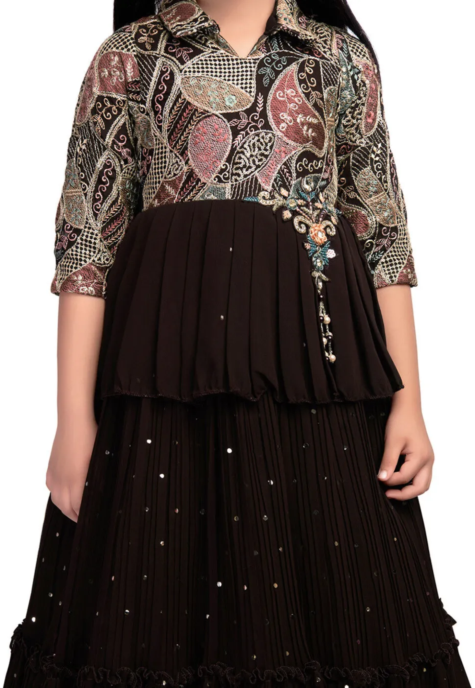 Embroidered Georgette Gown in Wine