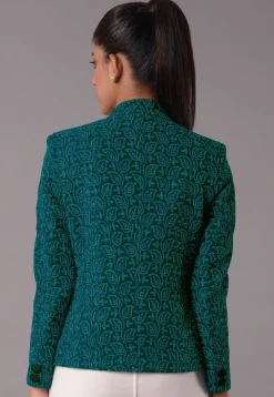 Embroidered Georgette Jacket in Teal Blue