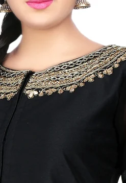 Embroidered Georgette Jacket Style Abaya Style Suit in Black