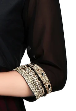 Embroidered Georgette Jacket Style Abaya Style Suit in Black
