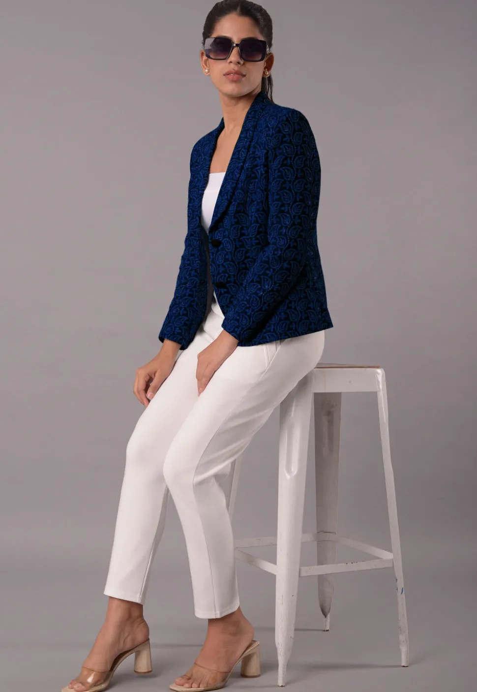 Embroidered Georgette Jacket in Blue