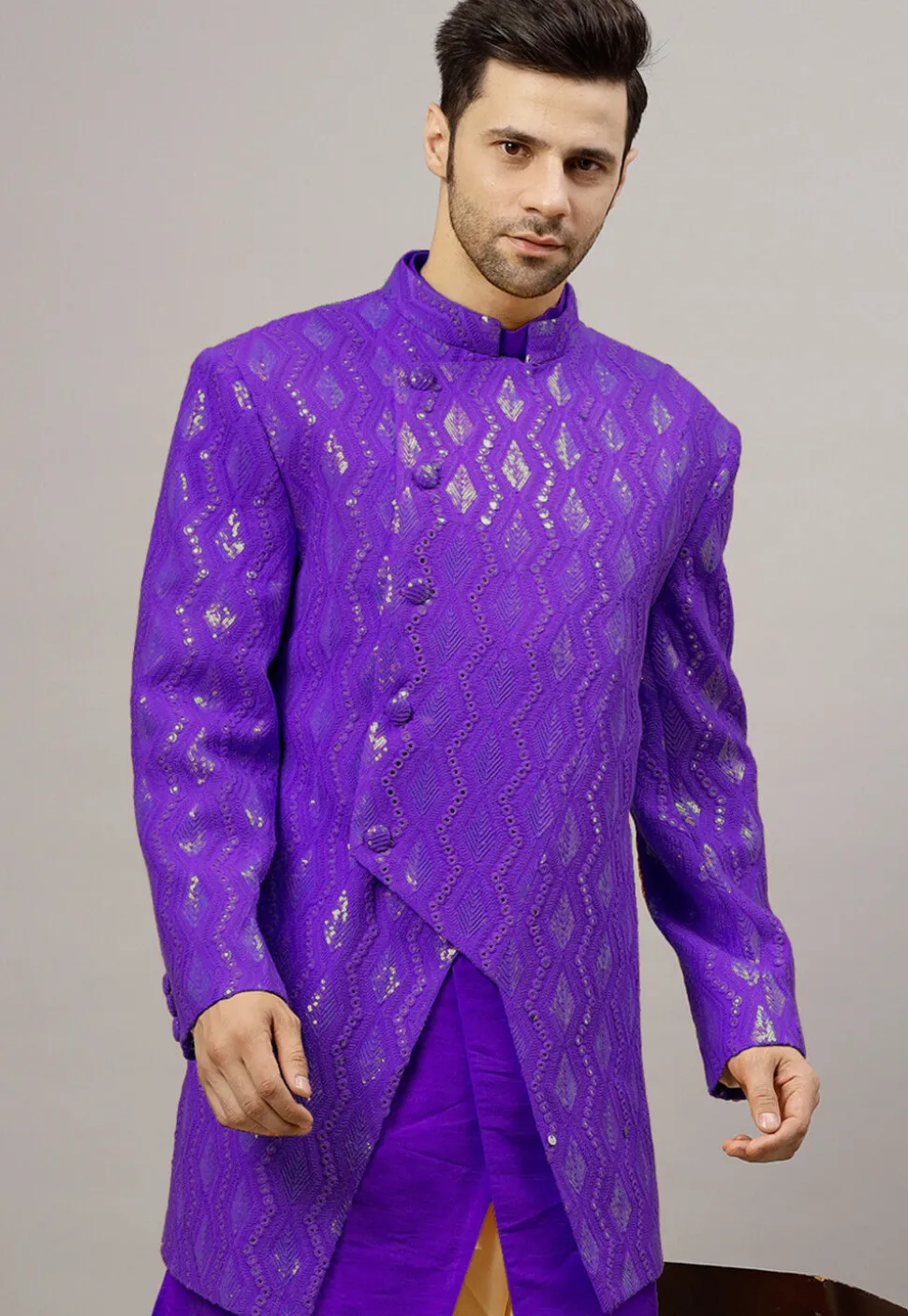 Embroidered Georgette Jodhpuri Jacket in Purple