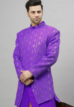 Embroidered Georgette Jodhpuri Jacket in Purple