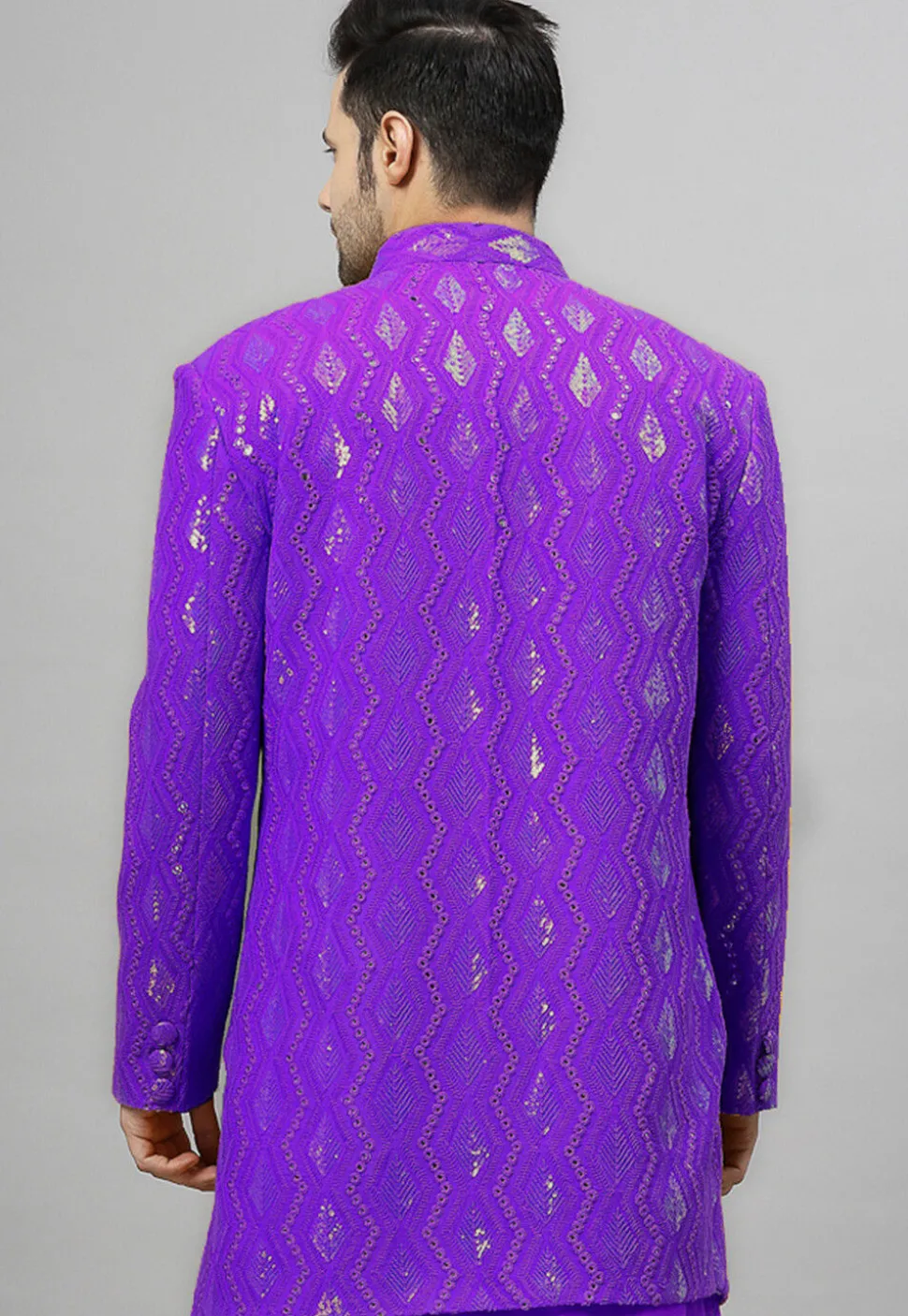 Embroidered Georgette Jodhpuri Jacket in Purple