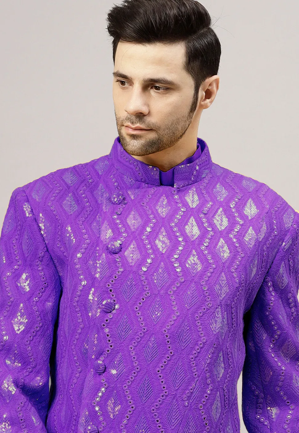 Embroidered Georgette Jodhpuri Jacket in Purple