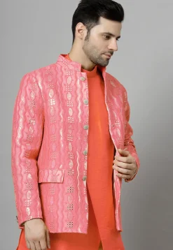 Embroidered Georgette Jodhpuri Jacket in Pink