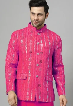Embroidered Georgette Jodhpuri Jacket in Fuchsia