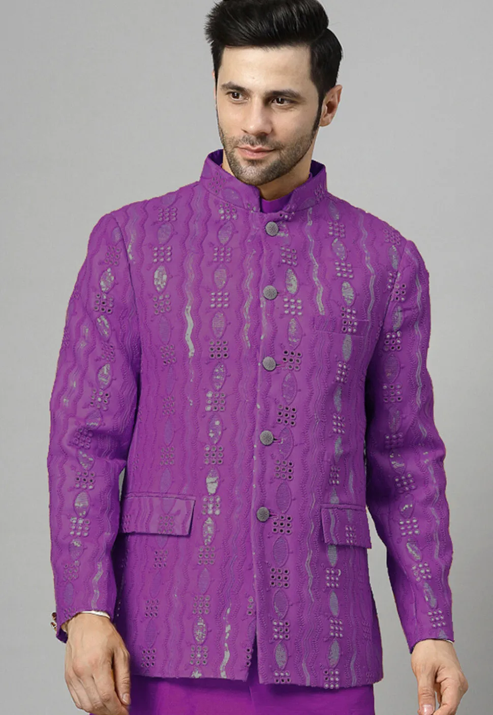 Embroidered Georgette Jodhpuri Jacket in Violet
