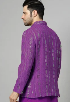 Embroidered Georgette Jodhpuri Jacket in Violet